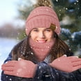 thumbnail image 4 of KOITHOT 5 Pcs Women Winter Beanie Hat Gloves Scarf Set, Warm Thick Soft Knitted Touch Screen Pink, 4 of 6
