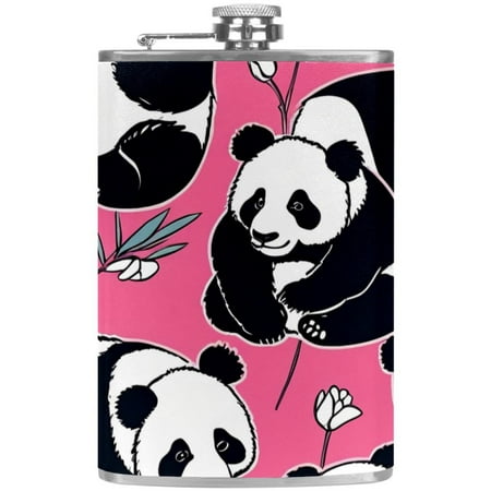 

josid Panda Pattern 3.6x6in Stainless Steel Small Flask Leak-Proof Stainless Steel Construction Wrapped in Premium Two-Layer Leather Nano-Printed Design 227ml Capacity