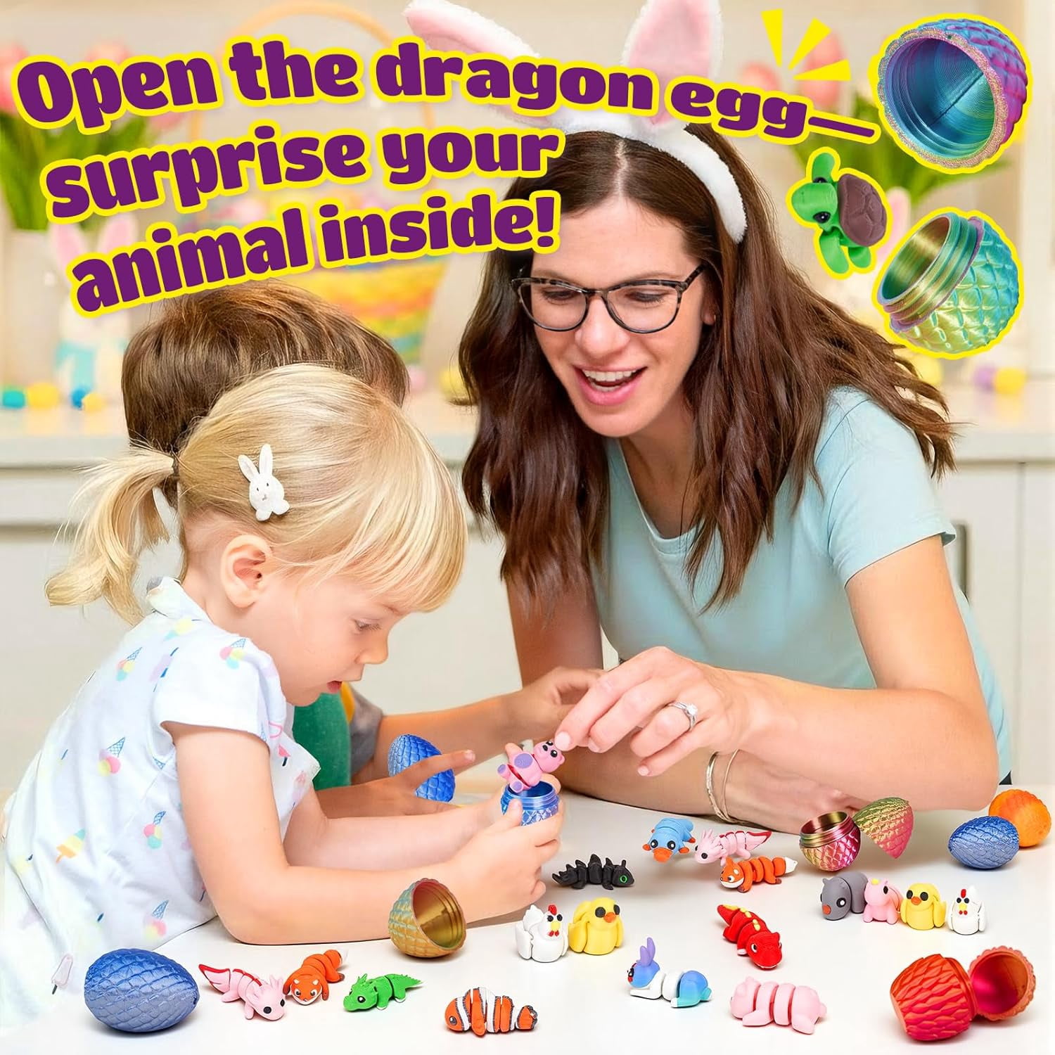 3D Printed Mini Animal Toys, Pre-Filled Easter Eggs Bulk Set, Easter Basket Stuffers And Egg Hunt Supplies, Birthday Party Favors For Kids, Assorted Colors