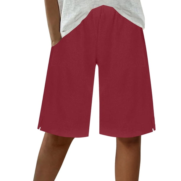Pantalones Cortos Casuales de Color Sólido Capri, Mezcla Cómoda de Poliéster para el Hogar Y el Uso Diario