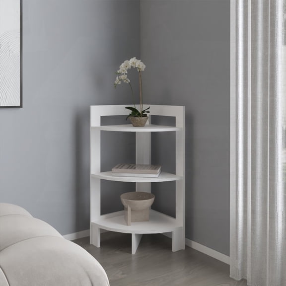 Space-Saving Corner Table Sharon in White with Three-Tier Design