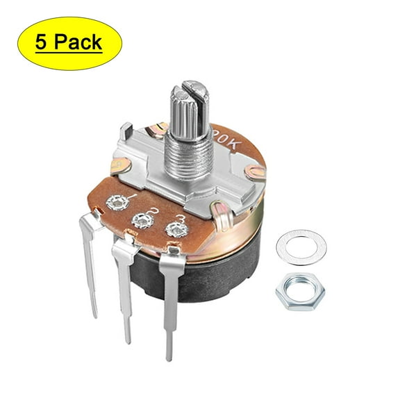 Uxcell WH138 20K Ohm Variable Resistors Single Rotary Carbon Film Potentiometer 5pack