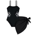 thumbnail image 2 of YunPes Girls Swimsuit Cute Fashion Waist Cut out One Piece Bathing Suit with Solid Cover up Skirt Sarong Wraps Girls' Swimwear, 2 of 4