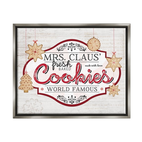 Stupell Industries Vintage Mrs. Claus Cookies Sign Graphic Art Luster Gray Floating Framed Canvas Print Wall Art, Design by Jennifer Pugh