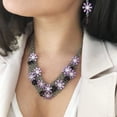 thumbnail image 4 of Elegant Purple Daisy Flower Crystal Statement Necklace and Earring Set with Mesh Chain Jewelry Necklace Earring Silver, 4 of 7