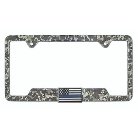 Police Flag 3D Modern Camo Metal Open License Plate Frame