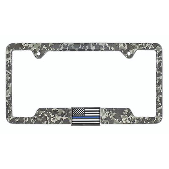 Police Flag 3D Modern Camo Metal Open License Plate Frame