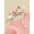 thumbnail image 6 of Suealasg 3Pcs Baby Girl Fall Outfits Set Long Sleeve Ribbed Romper + Floral Print Flare Pants + Headband Set 3 6 12 18 Months Infant Girl Spring Clothes, 6 of 7