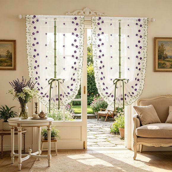 Curtains Blackout,Blackout Curtains for Living RoomDouble Layer Floral Draw Back Curtain with Rod Pocket Lace Sheer Curtain and Blackouts Curtain Suitable for Bedrooms Living Rooms and Kitchens