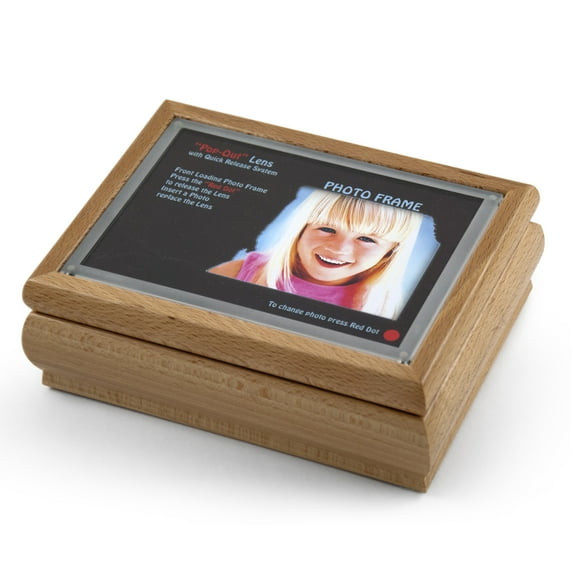4" X 6" Light Wood Tone Photo Frame Music Box With New "Pop-Out" Lens System - Swan Lake