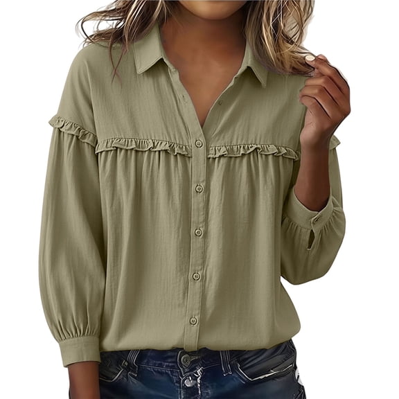 Tweang Women's Cotton Tops Womens Linen Tops Cotton Gauze Tops Gradient T-shirts Loose Fit Casual V-neck Tops Basic Vintage Athletic Long Sleeve Textured Collared Light Weight Sweatshirts Beige L