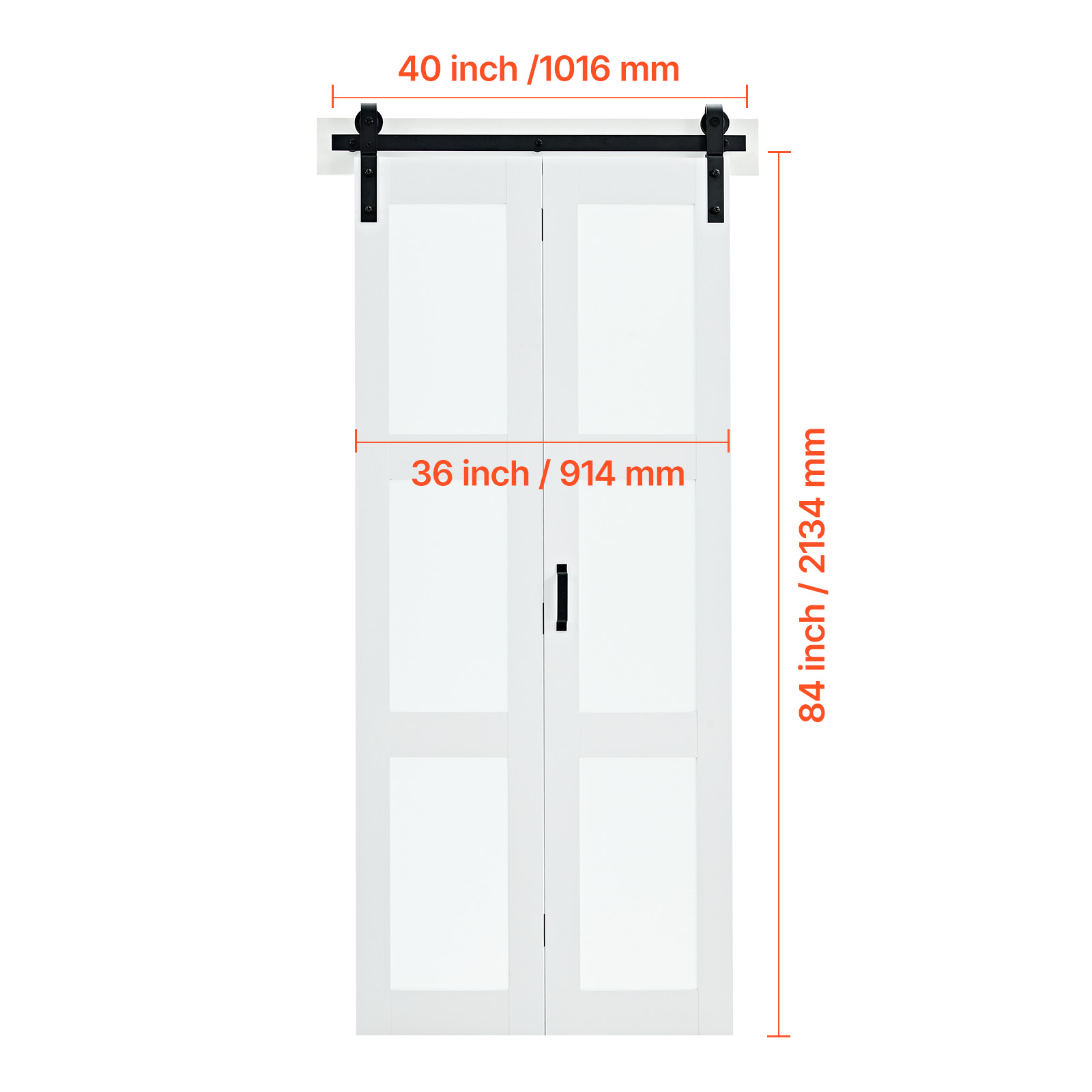 KFFKFF Bifold Barn Door, 36" x 84", Frosted Glass Door with Header Board and Hardware Kit, Space-Efficient Design, Pre-Assembled Panels, Durable & Quiet, White