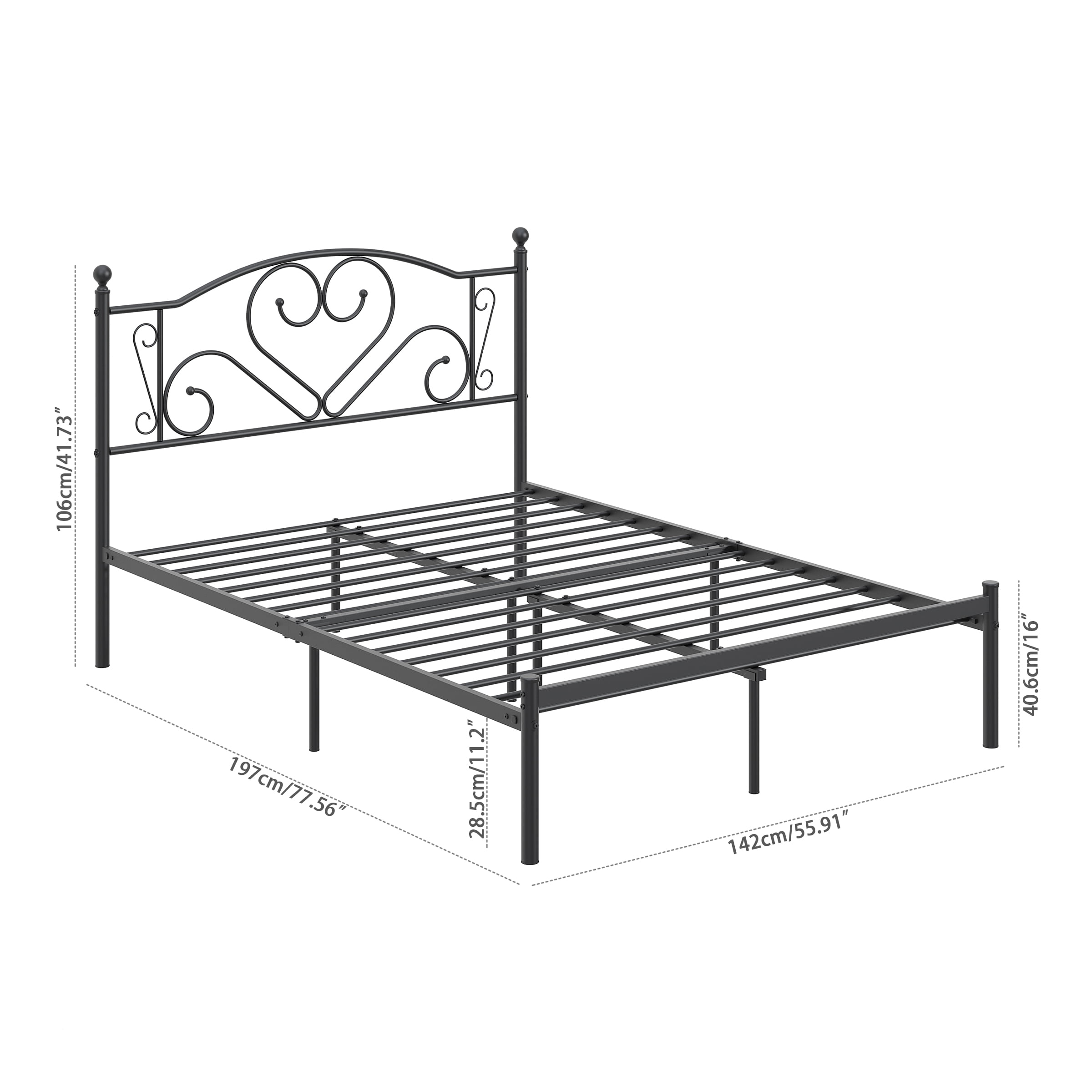 Yoneston 12” Full Size Heavy Duty Metal Platform Bed Frame with Love-Heart Shape Headboard for Bedroom Furniture, Black