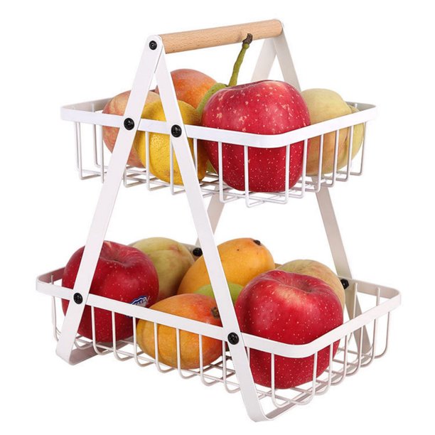 Cipaher Cesta de Frutas de 2 Capas para Encimera Cesta de Verduras Cesta de Hierro Plegable de Doble Capa para Almacenaje