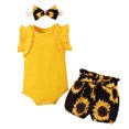 thumbnail image 1 of Body De Bebé, Conjunto De Canastilla, Monos Para Niñas Pequeñas, Top De Manga De Encaje, Pantalones Cortos De Girasol, Tocado, Ropa, Traje Amarillo Odeerbi LM103-994, 1 of 9