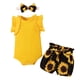 thumbnail image 1 of Body De Bebé, Conjunto De Canastilla, Monos Para Niñas Pequeñas, Top De Manga De Encaje, Pantalones Cortos De Girasol, Tocado, Ropa, Traje Amarillo Odeerbi LM103-994, 1 of 9