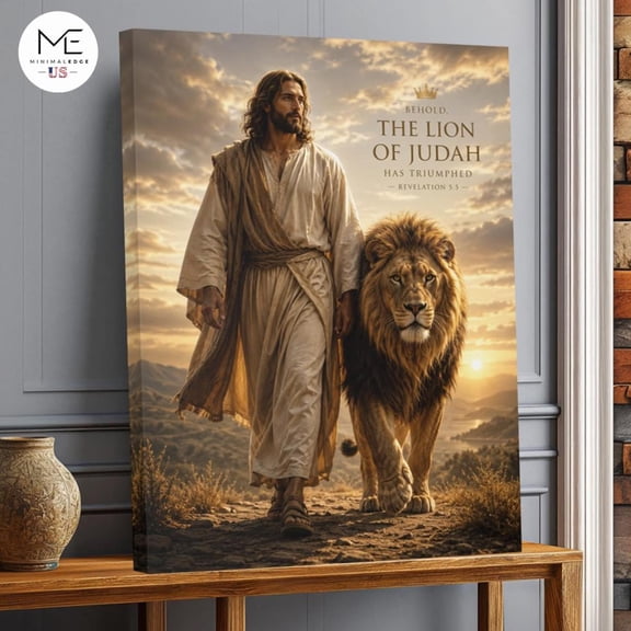 Lion of Judah Jesus Christian Framed Canvas Wall Art Décor, Bible Verse Scripture Print, Inspirational Religious Wall Decor Gift