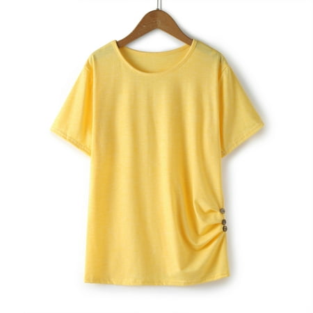 

kpoplk Tshirts For Toddler Knot Tunic Shirts T Short Blouse Tops Tee Sleeve Years Clothes For 413 Little Button Tshirt Kids(Yellow)