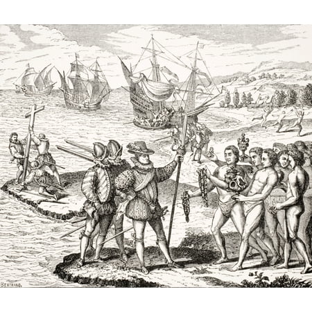 Bahamas Cross - Discovery Of America12Th Of May1492 Columbus Erects The Cross And Baptizes The Isle Of Guanahami Now Cat IslandOne Of The Bahamas By The Christian Name Of St Salvador From An Engraving On Copper By Th