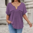 thumbnail image 2 of Plus Size Short Sleeve Tops Women Loose Fit Soft Ribbed Knit Casual V Neck Tunic T-shirts with Faux Pocket (3XL, Purple), 2 of 6
