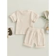 thumbnail image 4 of GXFC Toddler Baby Boys Summer Solid Shorts Outfits Infant Boys Short Sleeve Ribbed Bear Pattern T-Shirt Tops+Short Pants Set Casual Clothes 2Pcs 3M-3T, 4 of 9