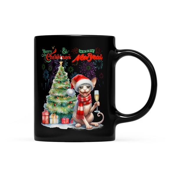 Merry Christmas and Happy New Year Santa Sphynx Holiday Xmas Winter Mug Cat Lover Kitten Owner Gifts Idea Coffee Tea Cup - 00024