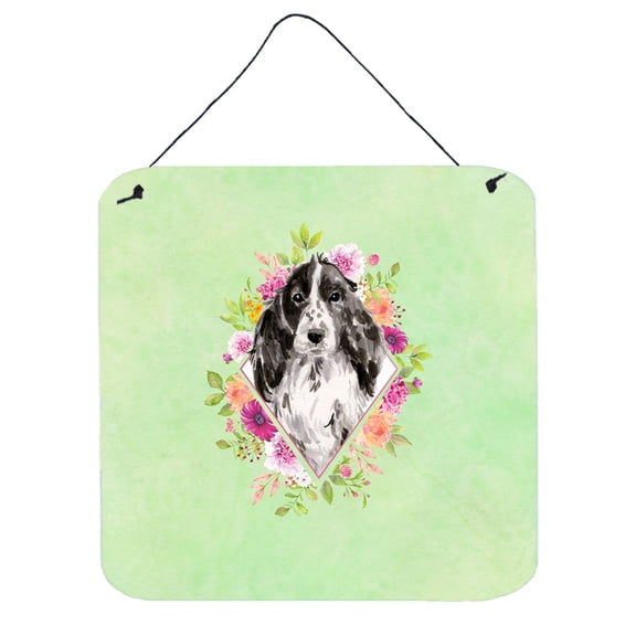 Black Parti Cocker Spaniel Green Flowers Wall or Door Hanging Prints