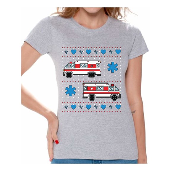 Awkward Styles Christmas Ambulance Truck Tshirt for Women Paramedic Christmas Shirts Funny Xmas Gifts for Her EMT Christmas T Shirt Christmas Party Outfit Paramedic Ambulance Shirt for Christmas