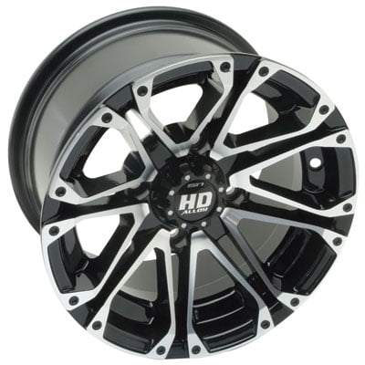 Grizzly 700 Rims 4/110 STI HD3 Alloy Wheel 12x7 5.0 + 2.0 Black Machined for Yamaha GRIZZLY 700 4x4 2007-2018 ()