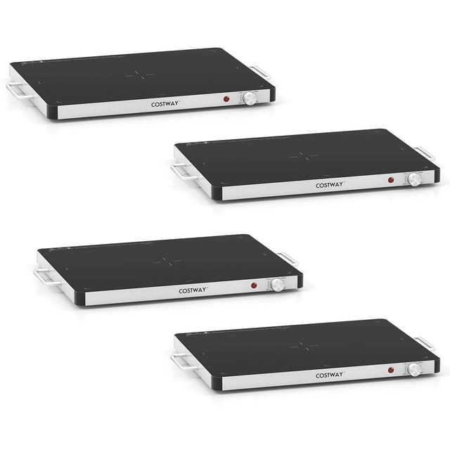 Costway 4 PCS Electric Warming Tray Tempered Glass Food Warmer with Adjustable Temperature