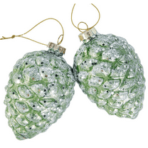 Pink Pinecones Ornaments, Glass Ornaments, Christmas Pine Cones 3.15" SET OF 2