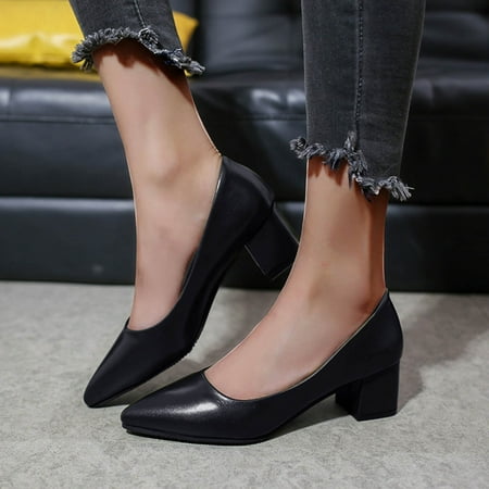 

Spring And Summer Shallow Mouth Shoes Women s Fashion Casual Mid-Heel Pointed Toe Shoes