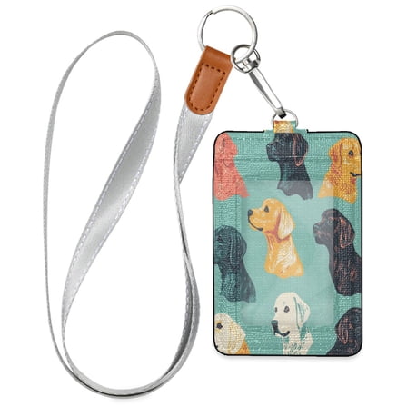 PU Leather ID Badge Holder Stylish Badge Holders with Lanyard (4.3x2.8x0.3in) for Cards & Credentials Cute Dogs Pattern