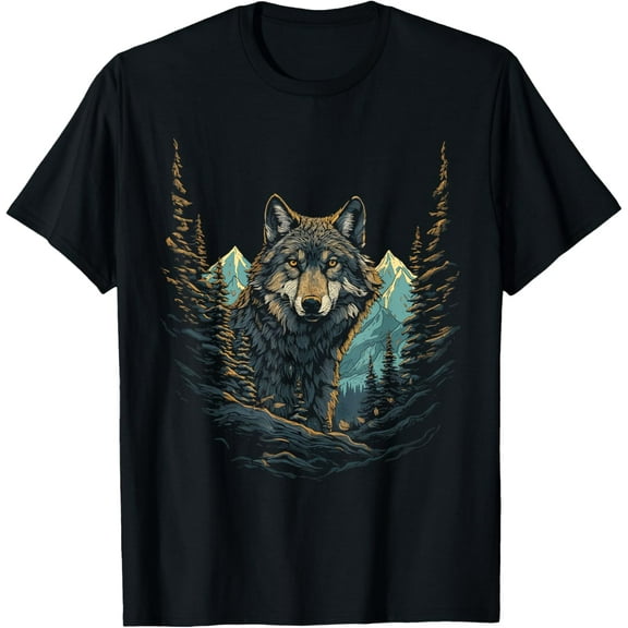 Wolf in Mountains, Forest Nature Art Women, Men T-Shirt Shirts