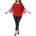 thumbnail image 2 of Agnes Orinda Women's Plus Size Chiffon Tops Petal 3/4 Sleeve Crew Neck Flowy Summer Casual Blouses 4X Red, 2 of 4