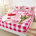 thumbnail image 3 of Homewish Romantic Valentine'S Day Queen Sheet Sets,Pink Tulip Flower Flat Sheet,3D Red Loves Queen Fitted Sheet For Girls Kids,Ultra Soft Home Decor,4pcs, 3 of 7