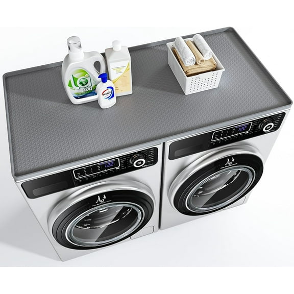 Washer Dryer Countertop, 54" x 27.5" Large Washer and Dryer Covers for The Top, Non-Slip Waterproof Silicone Dryer Top Protector Mat, Washer Dryer Topper for Laundry Room Kitchen Home（Gray）