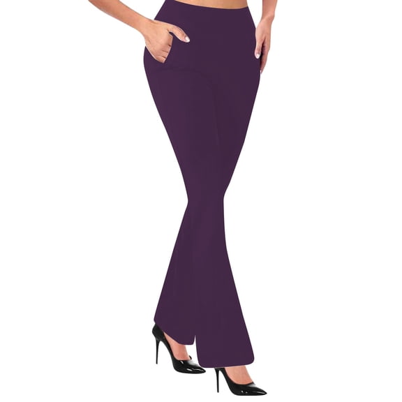 TZZQ Bootcut Dress Pants for Women Slim Fit High Waist Business Casual Work Pants with Pockets Soft Stretchy Yoga Pull On Slacks Lightweight Soft Comfy Athletic Workout Leggings Purple M