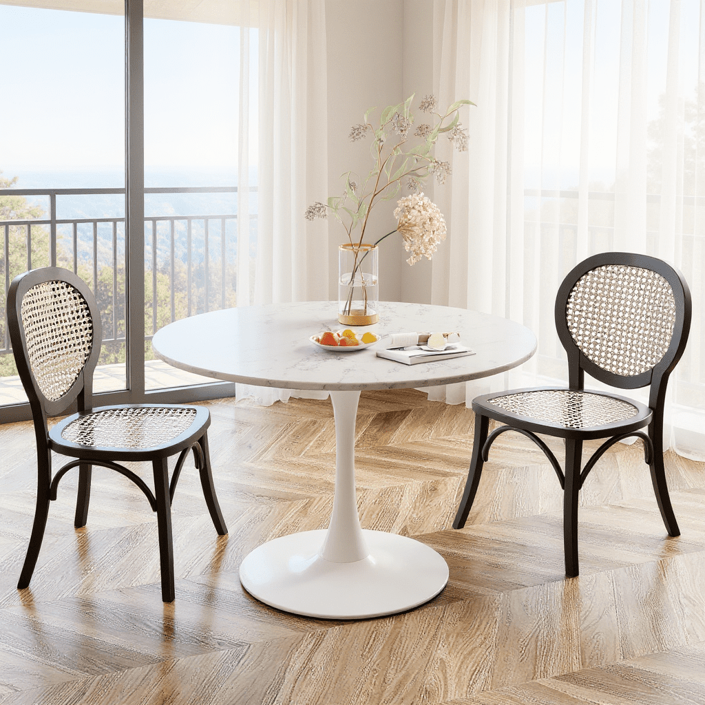 Cvortll Round Dining Table, 31.5 inch Round Artificial Marble Dining Table, Round Pedestal Table for Mid-Century End Table Coffee Office Living Room Table, White