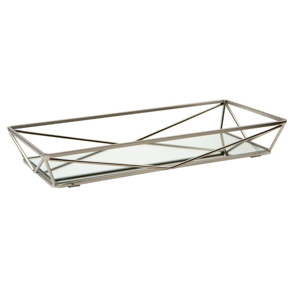 Home Details 14" x 7" Rectangular Geometric Mirrored Vanity Tray Makeup Organizer, Satin