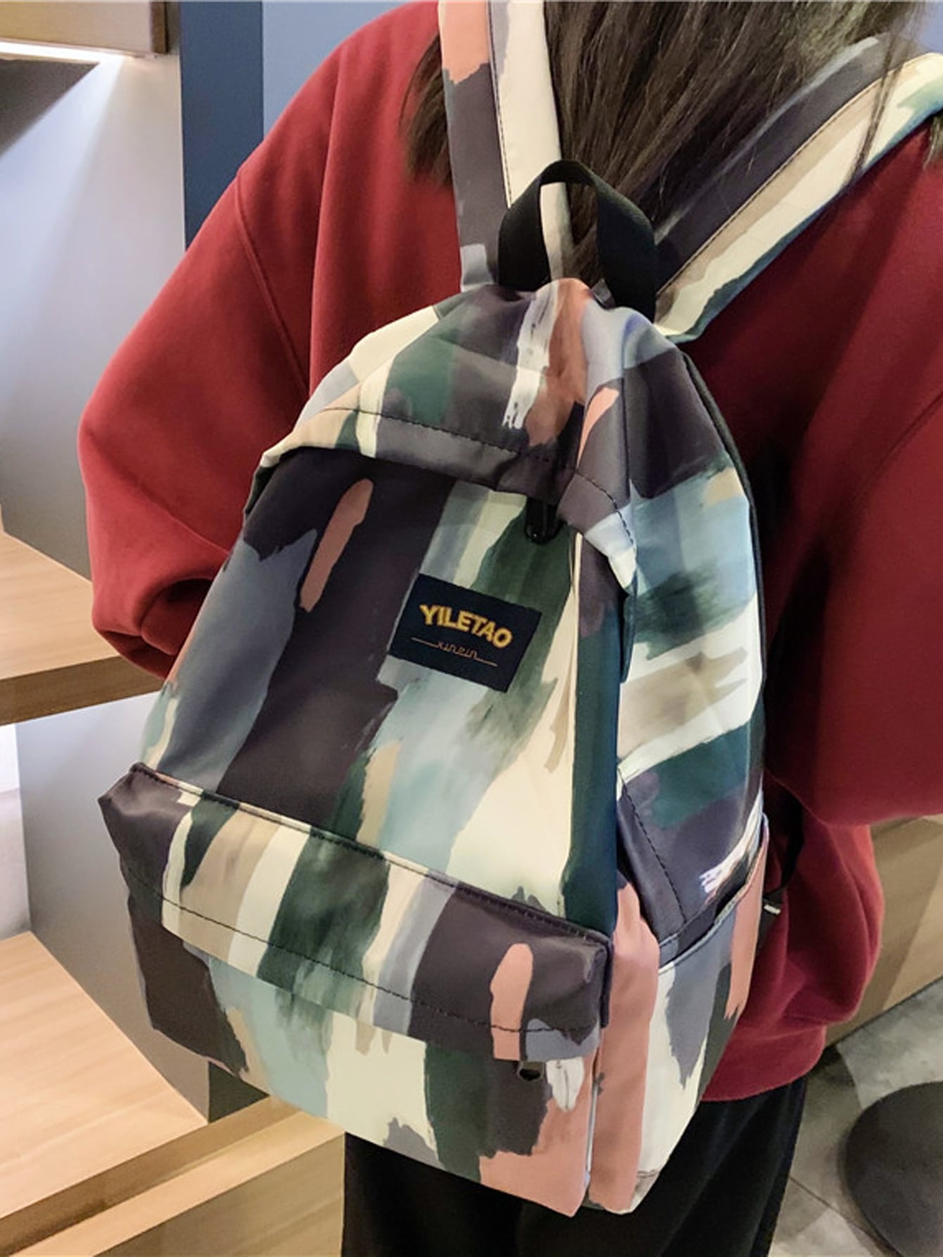 Women Bags Colorblock Patch Decor Classic Backpack 420122BAGS12237