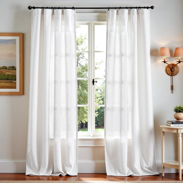Cortinas de mezcla de lino Jinchan 300 cm extra largas 2 paneles blanco hueso