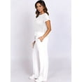 thumbnail image 4 of Women's Wide Leg Crochet Sheer Knit Sweater Matching Sets 2 Piece Set Pants Outfit Top for Lounge White M, 4 of 8