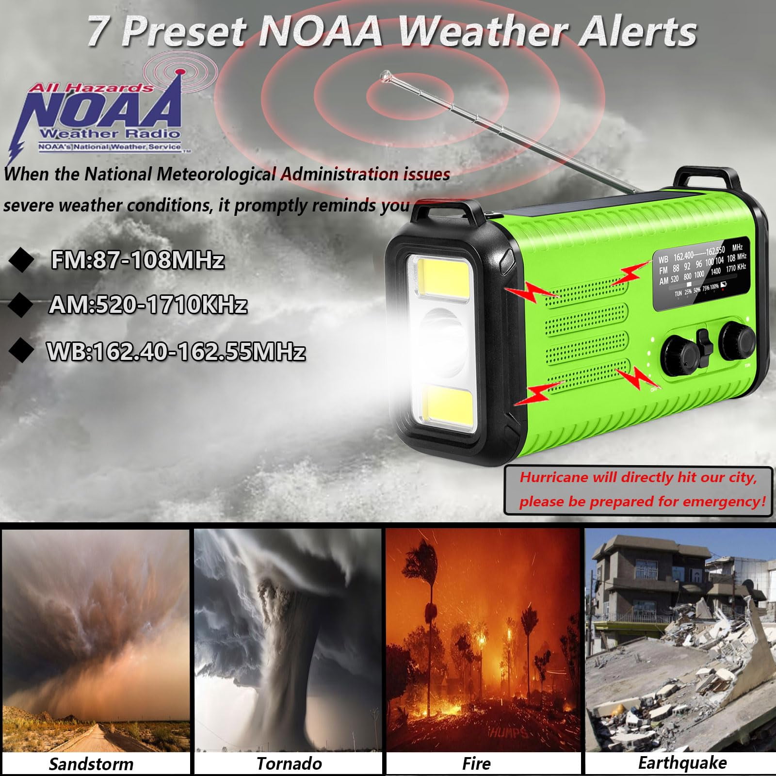 20000mah/ 74000mwh Emergency Hand Crank Radio  Am/fm/noaa Portable Weather Solar Radios With Usb Phone Reading Lamp Flashlight & Sos For Emergency/hurricane/home