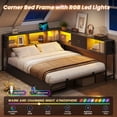 thumbnail image 3 of Queen Corner Bed Frame with Bookcase Storage & Led Lights,Queen Daybed Frame with Charging Station,Metal Platform Bed Frame with Storage Drawers Underneath for Living Room,Bedroom & Guest Room,Black, 3 of 9