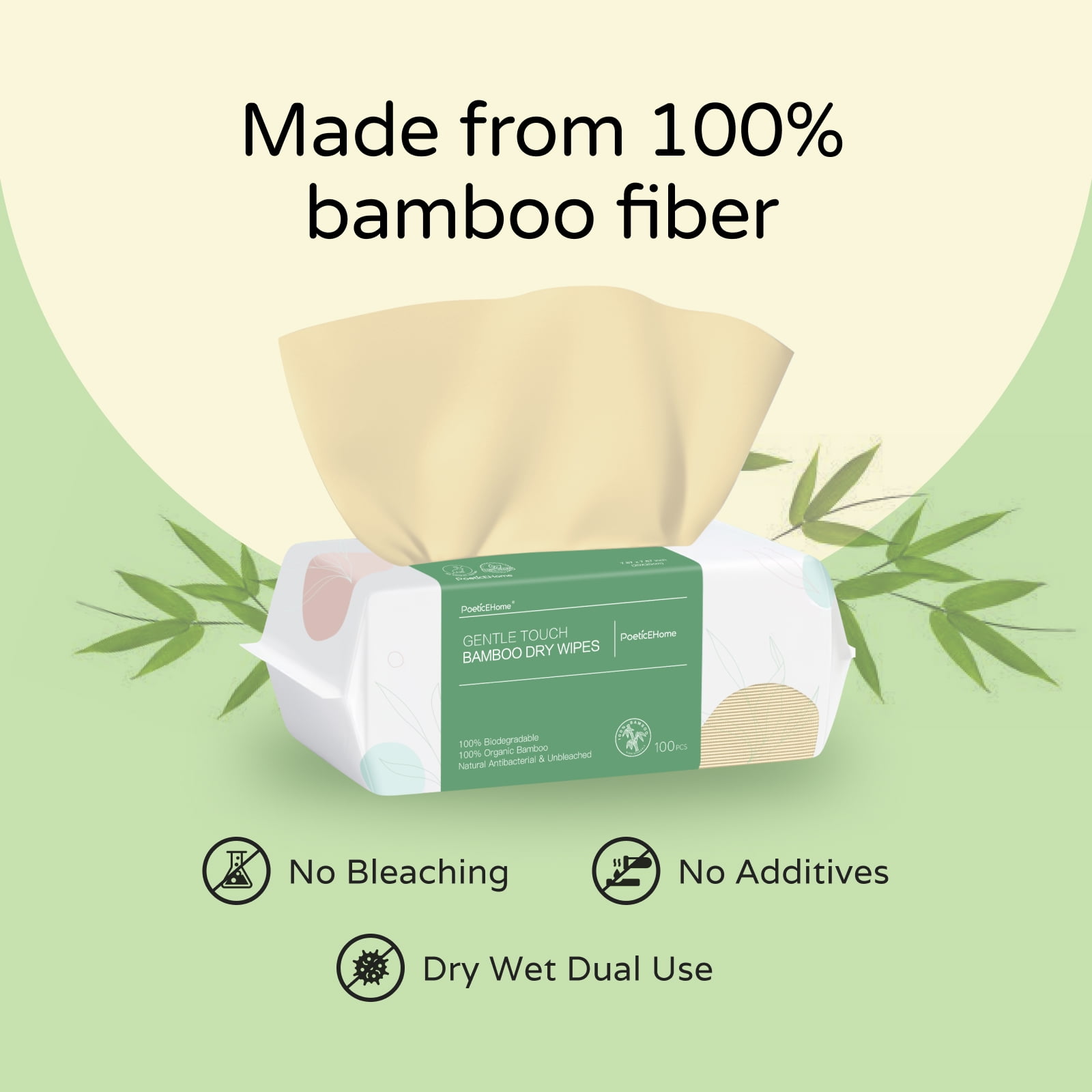 PoeticEHome Ultra-Soft 100% Bamboo Dry Wipes for Sensitive Skin - Unscented & Unbleached Facial Tissue Clean Towel, 2X Softer than Cotton Cloths