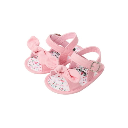 PGYmaoyi Infant Newborn Baby Girl Flats Sandals Soft Sole Anti-Slip Summer Bowknot Dot Stripe Lace Shoes Pink 12-18 Months