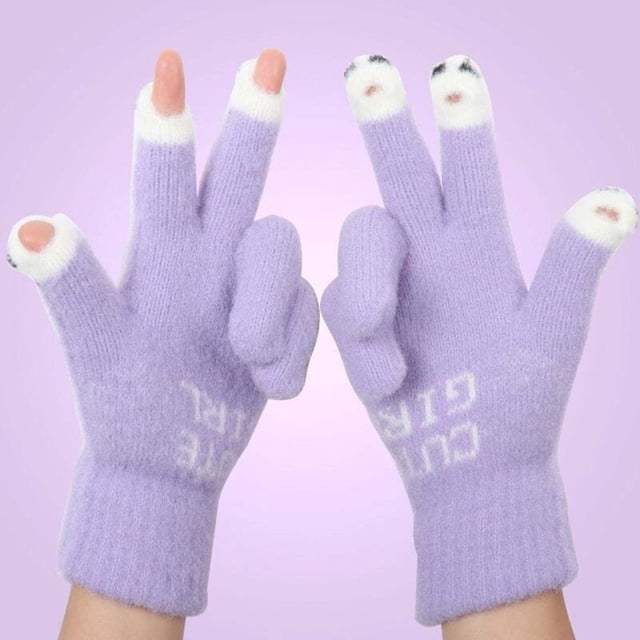 CHUANK Women‘s Winter Warm Padded Open Finger Gloves with Screen Accessibility Acrylic Material One Size Fits
