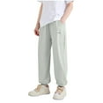 thumbnail image 5 of ZACPNCV Boys and Girls Casual Cotton Pants Lightweight Summer Elastic Waist Solid Lounge Long Trousers with Pockets Green 9-10 Years, 5 of 5