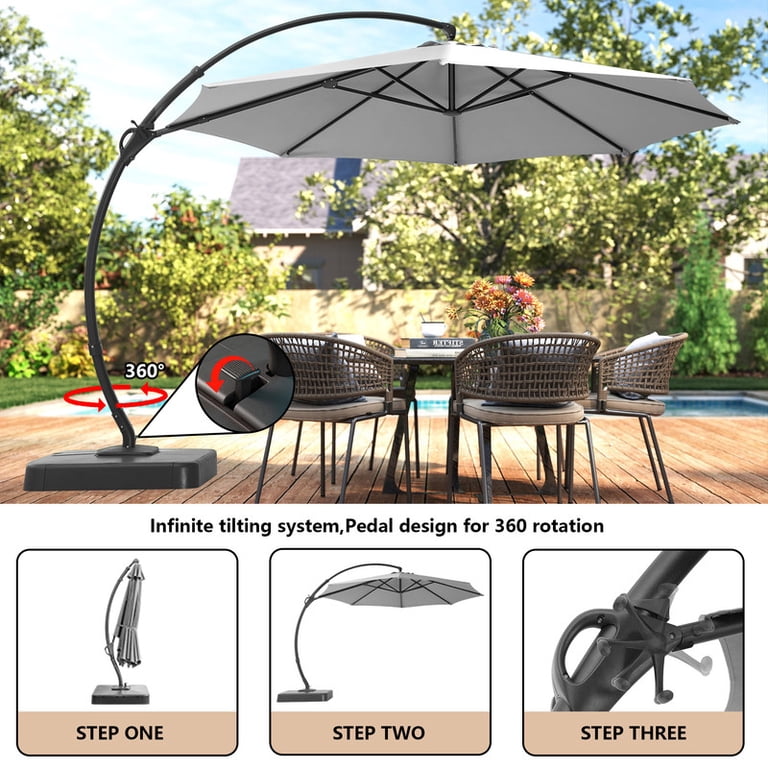 coolaroo 12-ft round cantilever patio umbrella instructions Orithm 12FT Round Cantilever Patio Umbrella with Base, Heavy Duty Offset  Hanging Umbrella 360° Rotation for Garden, Pool, Backyard